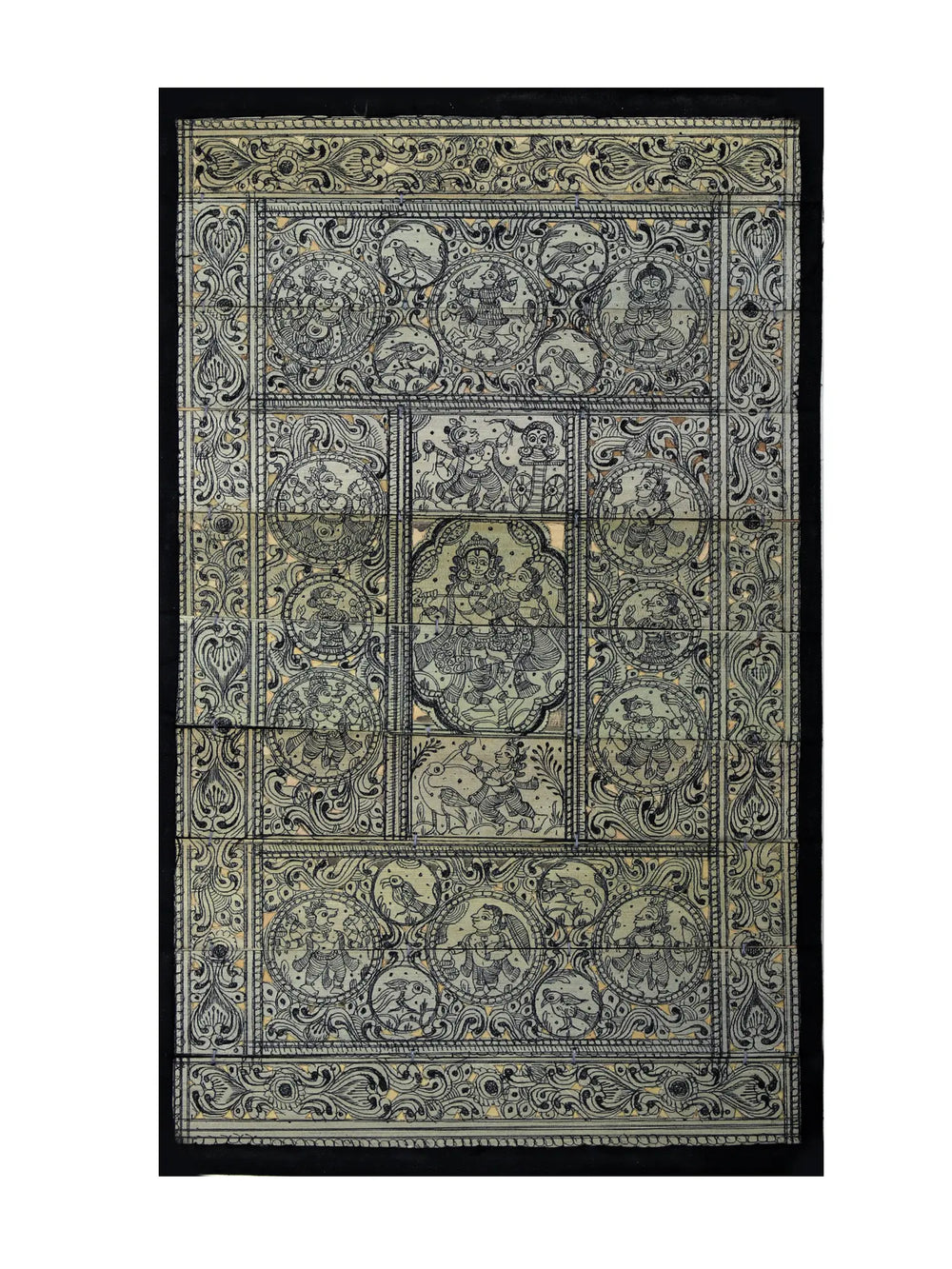 Radha-Krishna and Demons Killed by Lord Krishna at Center and Dashavatara of Lord Vishnu
