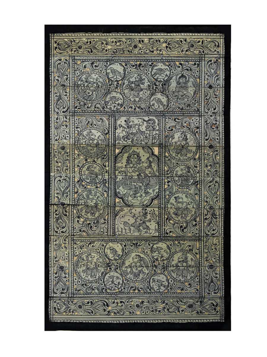 Radha-Krishna and Demons Killed Pattachitra Painting on Cloth by Lord Krishna
