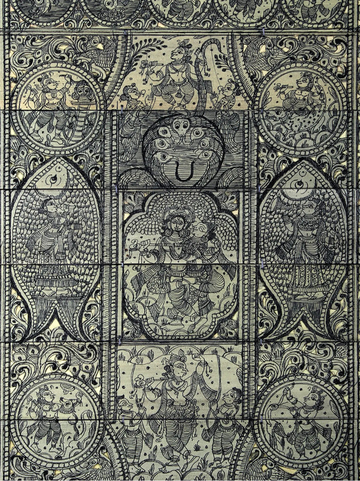 Episodes of Lord Krishna's Life Story (Krishna Leela) with Ten Incarnations of Lord Vishnu (Dashavatara) Pattachitra Painting on Cloth · view 2