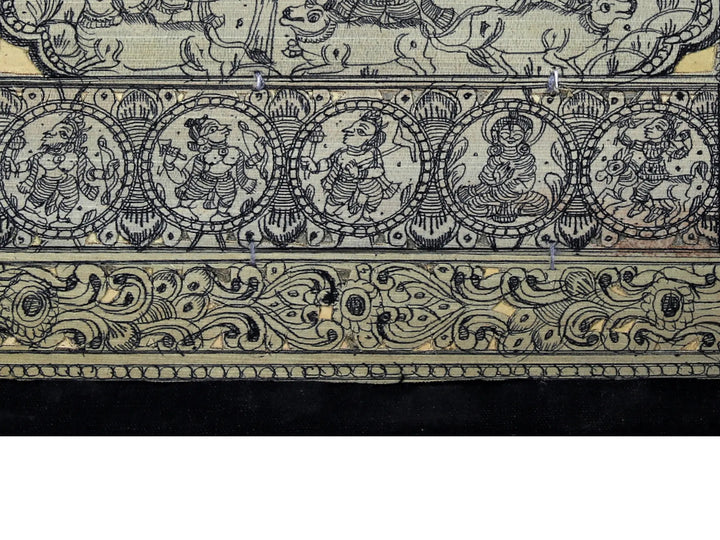 Murlidhar and Radha with Episodes of Krishna Leela Pattachitra Painting on Cloth · view 4