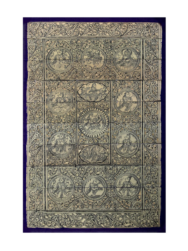 Episodes of Krishna Leela with Ten Incarnations of Lord Vishnu Pattachitra Painting on Cloth · view 1