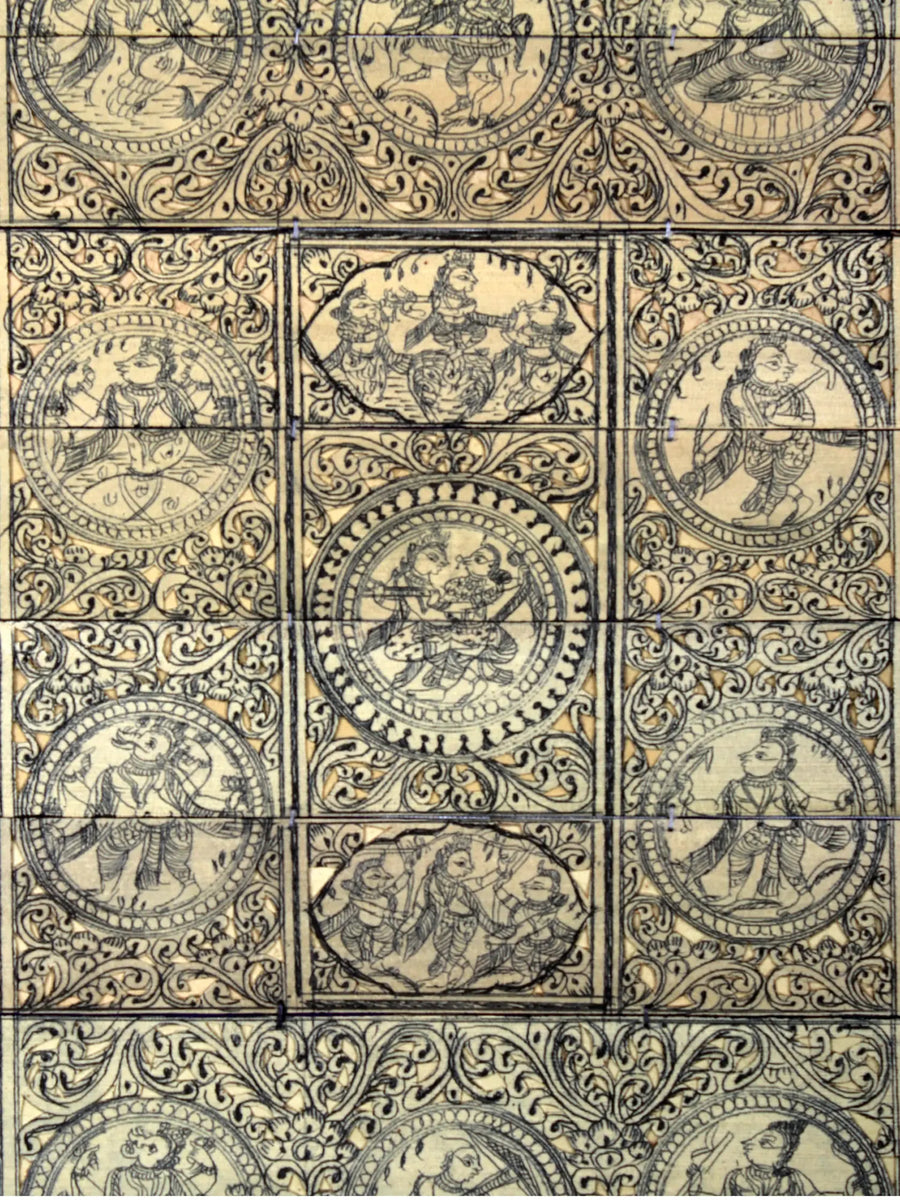 Episodes of Krishna Leela with Ten Incarnations of Lord Vishnu Pattachitra Painting on Cloth
