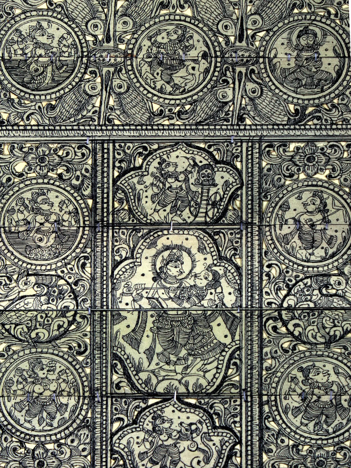 Episodes of Krishna Leela at Center with Ten Incarnations of Lord Vishnu Pattachitra Painting on Cloth · view 2
