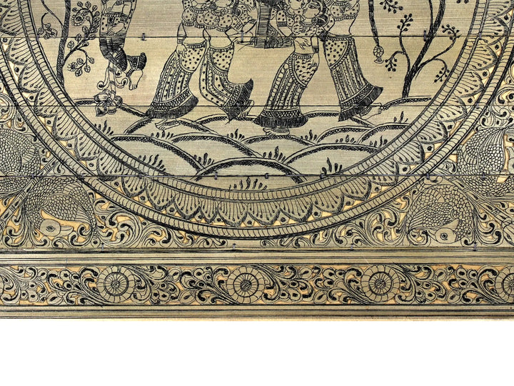 Lord Krishna Playing Flute on Pashu Kunjar Pattachitra Painting on Cloth · view 4