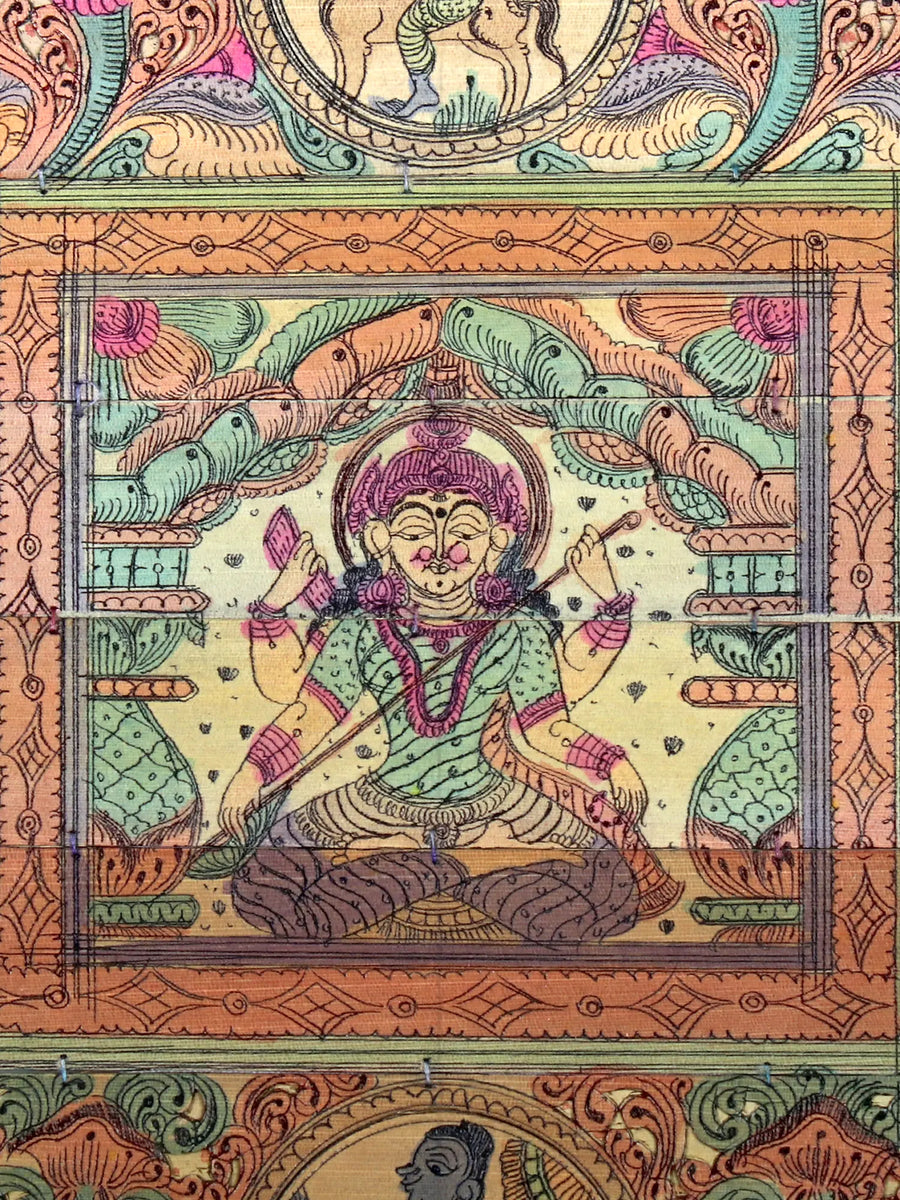 Sitting Goddess Lakshmi at Center with Dashavatara of Lord Vishnu Pattachitra Painting on Cloth