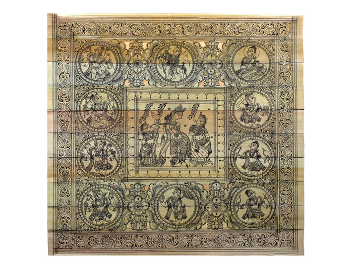 Lord Krishna with Rukmini and Satyabhama Pattachitra Painting on Cloth · view 1