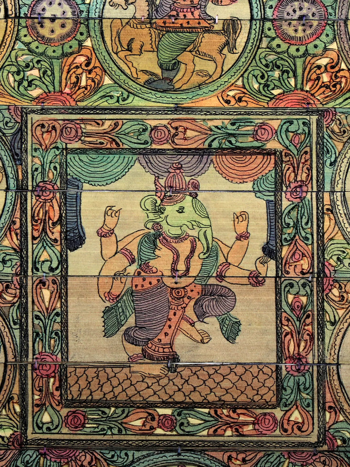 Four Hands Lord Ganesha at Center with Dashavatara of Lord Vishnu Pattachitra Painting on Cloth · view 2