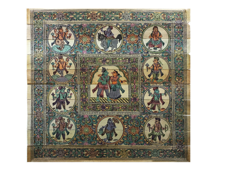 Radha-Krishna with Dashavatara of Lord Vishnu Pattachitra Painting on Cloth · view 1