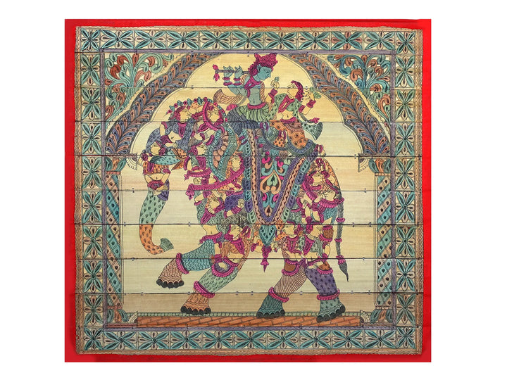 Radha-Krishna Seated on Pashu Kunjar Pattachitra Painting on Cloth · view 1