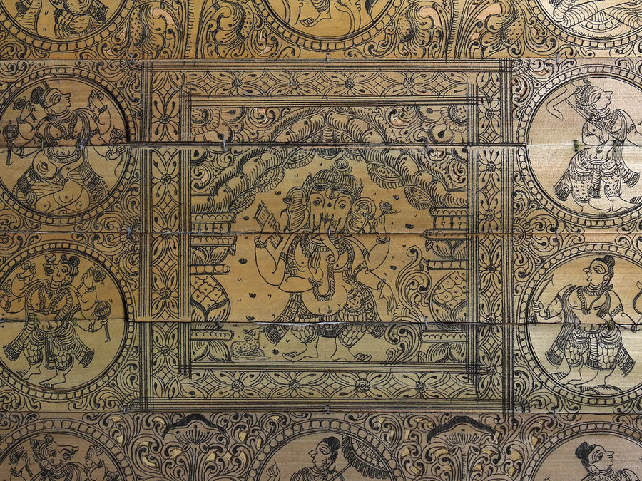 Standing Lord Ganapati at Center with Dashavatara of Lord Vishnu Pattachitra Painting on Cloth