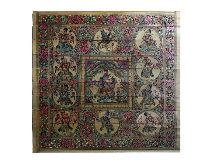 Radha Krishna at Center with Lord Vishnu's Ten Incarnations (Dashavatara) Pattachitra Painting on Cloth · view 1
