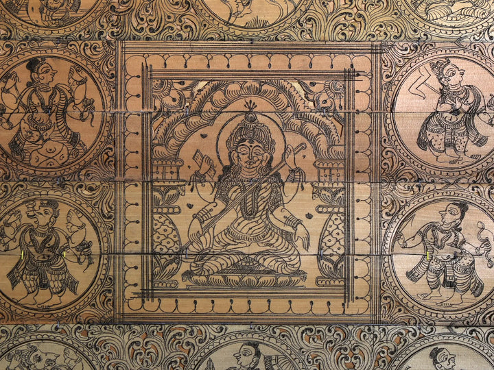 Goddess Saraswati with Ten Incarnations of Lord Vishnu Pattachitra Painting on Cloth · view 2