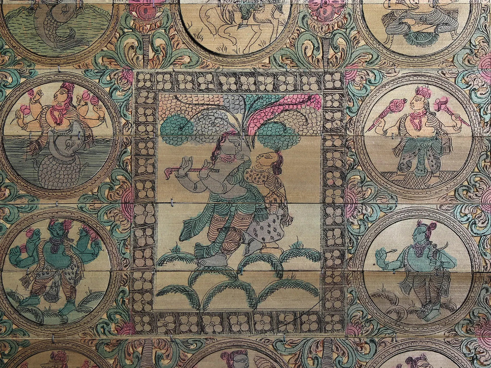 Lord Krishna Playing Flute with Radha and Dashavatara of Lord Vishnu