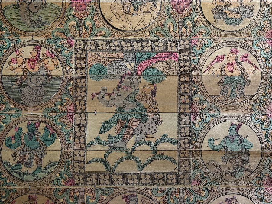 Lord Krishna Playing Flute with Radha and Dashavatara of Lord Vishnu Pattachitra Painting on Cloth