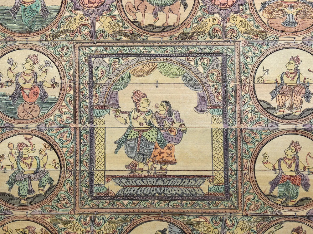 Standing Radha Krishna at Center with Ten Incarnations of Lord Vishnu (Dashavatara)