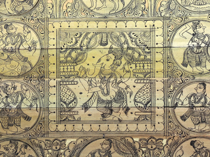 Dancing Lord Ganesha at Center with Dashavatara of Lord Vishnu Pattachitra Painting on Cloth · view 2
