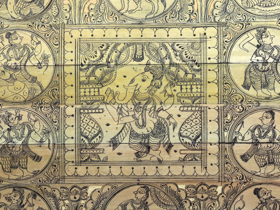 Dancing Lord Ganesha at Center with Dashavatara of Lord Vishnu Pattachitra Painting on Cloth