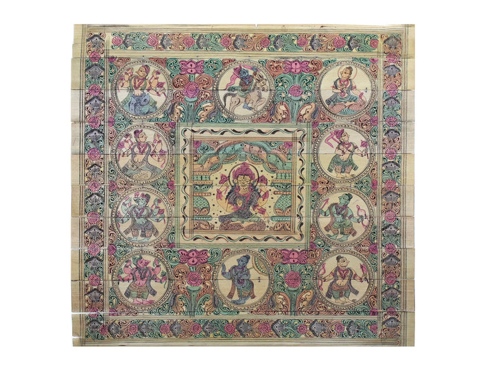 Sitting Goddess Lakshmi at Center with Lord Vishnu's Dashavatara Pattachitra Painting on Cloth · view 1