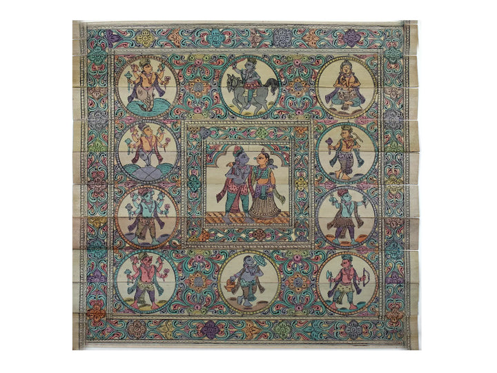 Standing Radha Krishna with Dashavatara of Lord Vishnu Pattachitra Painting on Cloth · view 1