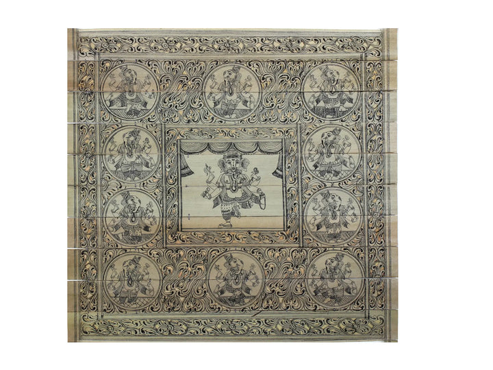 Dancing Lord Ganesha in Different Forms Pattachitra Painting on Cloth · view 1