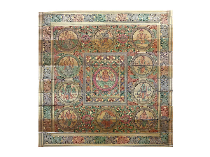 Sitting Chaturbhuja Ganesha at Center with Dashavatara of Lord Vishnu Pattachitra Painting on Cloth · view 1