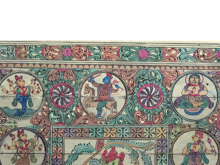 Lord Gajanana at Center with Dashavatara of Lord Vishnu Pattachitra Painting on Cloth · view 3