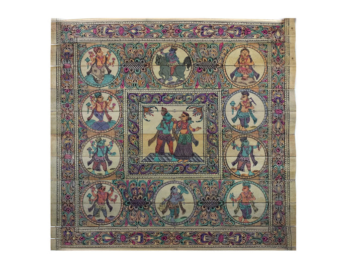 Radha-Krishna with Dashavatara of Lord Vishnu Pattachitra Painting on Cloth · view 1