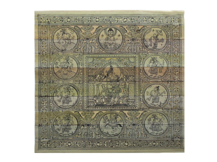 Madhav and Madhavi (Radha-Krishna) with Ten Incarnations of Lord Vishnu (Dashavatara) Pattachitra Painting on Cloth · view 1
