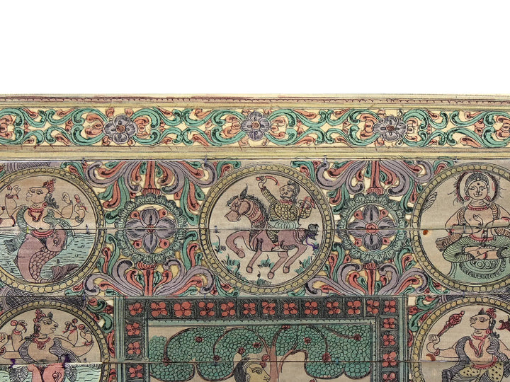 Radha-Krishna with Ten Incarnations of Lord Vishnu (Dashavatara) Pattachitra Painting on Cloth · view 3