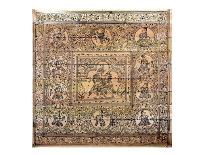 Murlidhar and Radha at Center with Dashavatara of Lord Vishnu Pattachitra Painting on Cloth · view 1