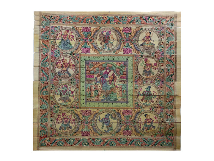 Standing Radha-Krishna with Lord Vishnu's Dashavatara Pattachitra Painting on Cloth · view 1