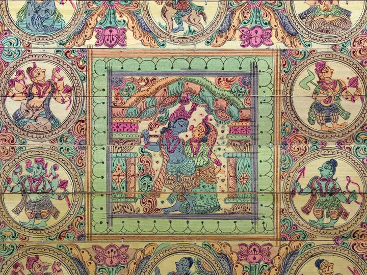 Standing Radha-Krishna with Lord Vishnu's Dashavatara Pattachitra Painting on Cloth · view 2