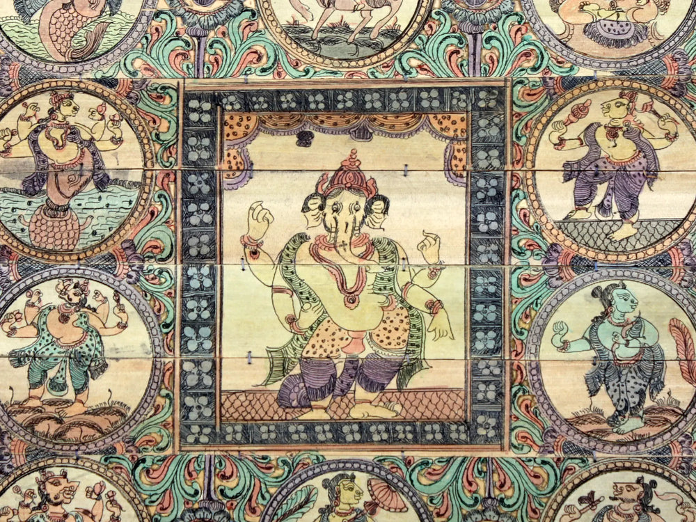 Standing Chaturbhuja Lord Ganesha with Ten Incarnations of Lord Vishnu (Dashavatara)