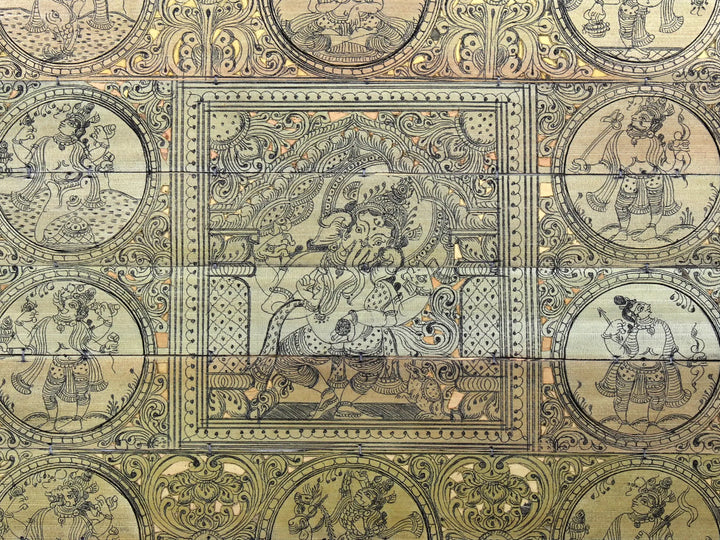 Dancing Lord Ganesha with Dashavatara of Lord Vishnu Pattachitra Painting on Cloth · view 2