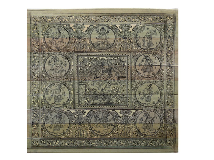 Four Hands Lord Ganesha at Center with Ten Incarnatios of Lord Vishnu (Dashavatara) Pattachitra Painting on Cloth · view 1