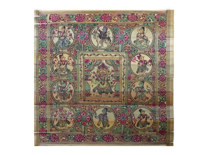 Standing Lord Ganesha at Center with Dashavatara of Lord Vishnu Pattachitra Painting on Cloth · view 1