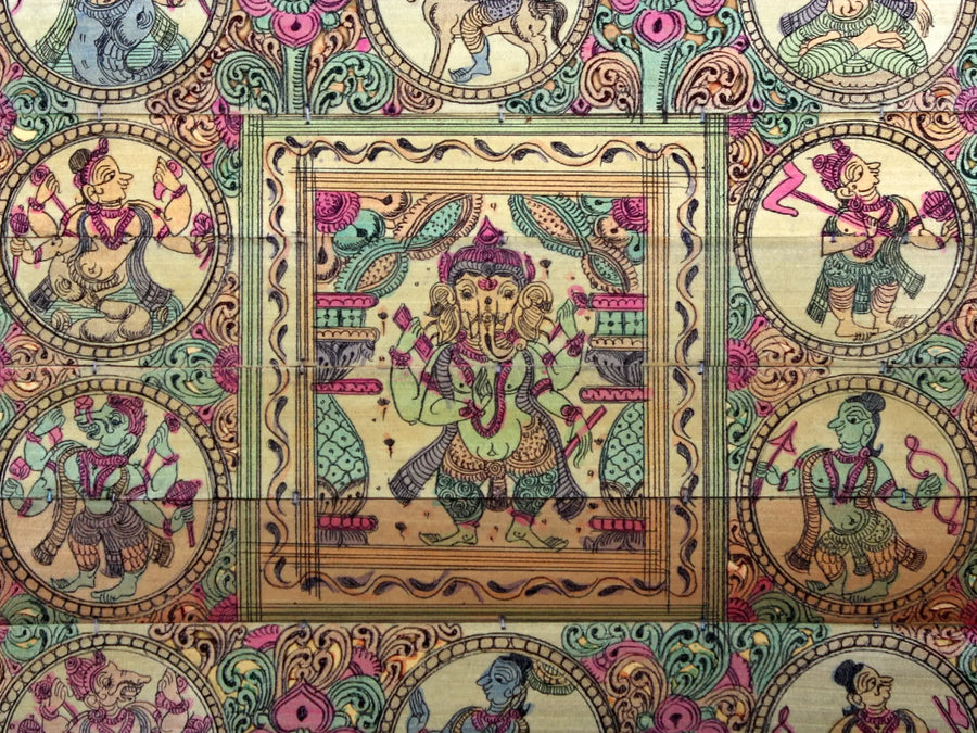 Standing Lord Ganesha at Center with Dashavatara of Lord Vishnu Pattachitra Painting on Cloth