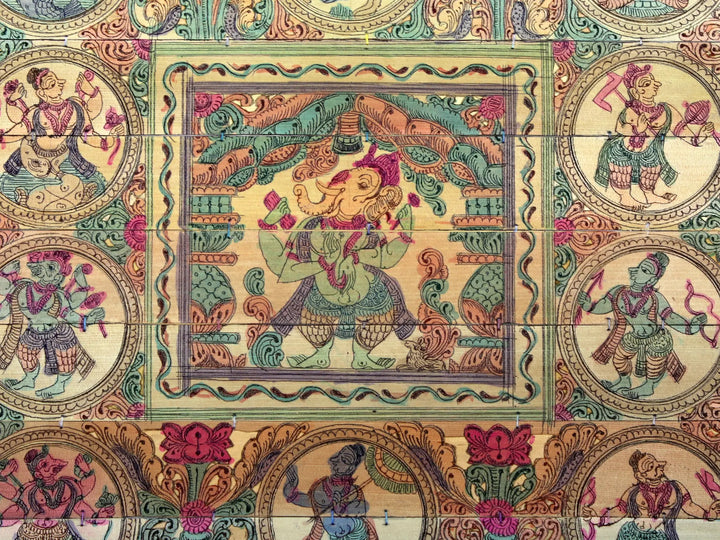 Chaturbhuja Lord Ganapati with Lord Vishnu's Dashavatara Pattachitra Painting on Cloth · view 2