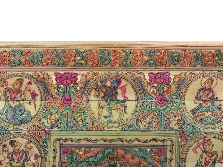Chaturbhuja Lord Ganapati with Lord Vishnu's Dashavatara Pattachitra Painting on Cloth · view 3