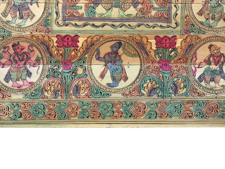 Chaturbhuja Lord Ganapati with Lord Vishnu's Dashavatara Pattachitra Painting on Cloth · view 4