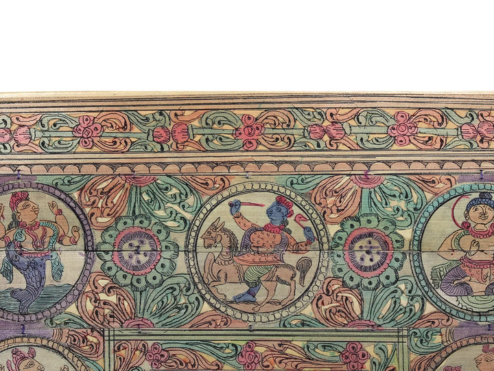 Dancing Lord Ganesha at Center with Ten Incarnations of Lord Vishnu (Dashavatara) Pattachitra Painting on Cloth · view 3