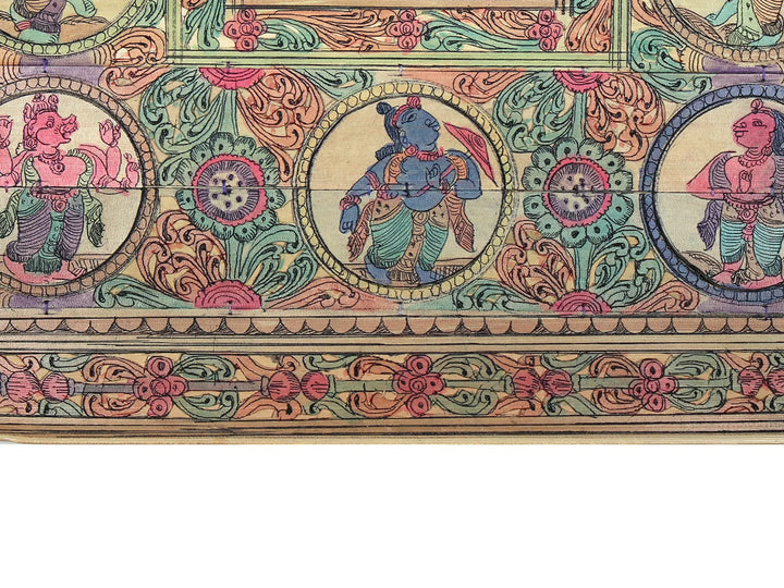Dancing Lord Ganesha at Center with Ten Incarnations of Lord Vishnu (Dashavatara) Pattachitra Painting on Cloth · view 4
