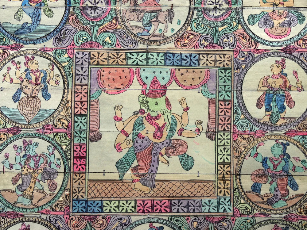 Four Hands Lord Ganapati with Ten Incarnations of Lord Vishnu (Dashavatara)