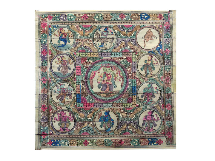 Standing Lord Vinayaka (Ganesha) with Dashavatara of Lord Vishnu Pattachitra Painting on Cloth · view 1