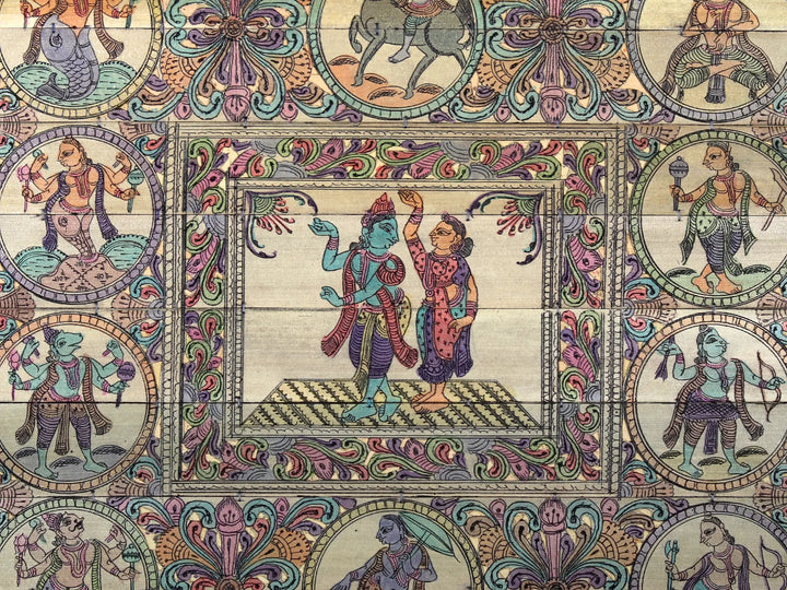 Dancing Radha-Krishna with Dashavatara of Lord Vishnu Pattachitra Painting on Cloth · view 2