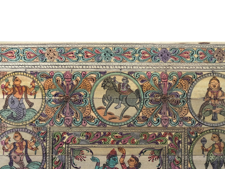 Dancing Radha-Krishna with Dashavatara of Lord Vishnu Pattachitra Painting on Cloth · view 3
