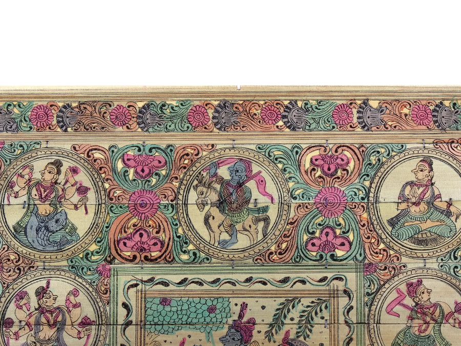 Lord Krishna with Rukmini and Satyabhama with Lord Vishnu's Dashavatara Pattachitra Painting on Cloth
