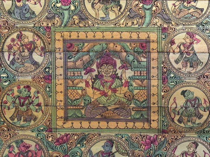 Sitting Devi Lakshmi at Center with Lord Vishnu's Ten Incarnations Pattachitra Painting on Cloth · view 2