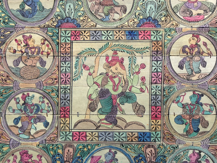 Four Hands Lord Gajanana at Center with Dashavatara of Lord Vishnu Pattachitra Painting on Cloth · view 2