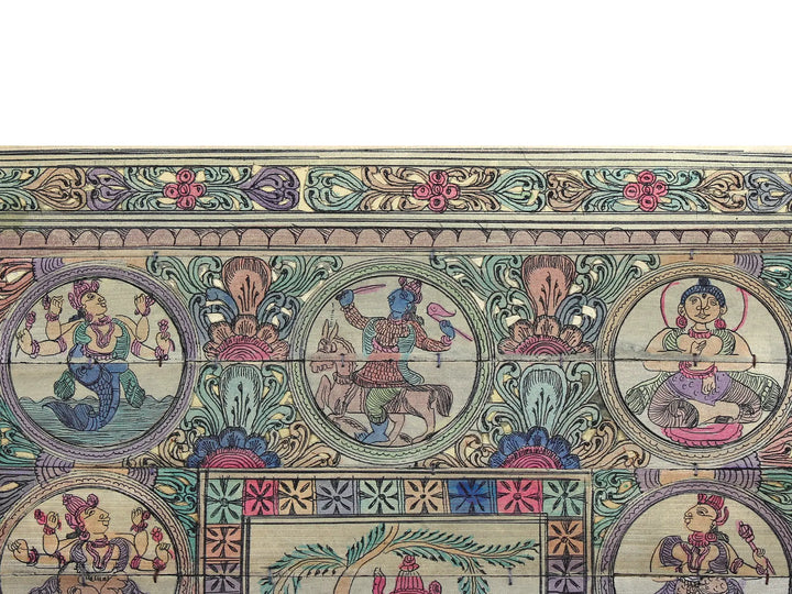 Four Hands Lord Gajanana at Center with Dashavatara of Lord Vishnu Pattachitra Painting on Cloth · view 3